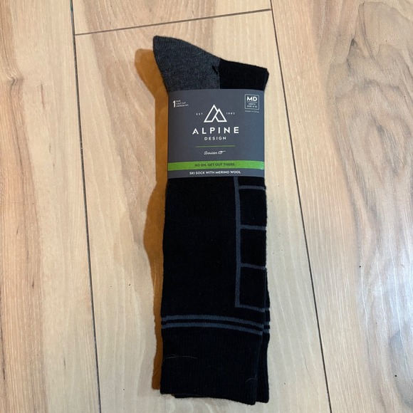 Alpine Design Men's Ski Socks With Merino Wool Black Gray Medium Size 6-10 - Picture 1 of 3